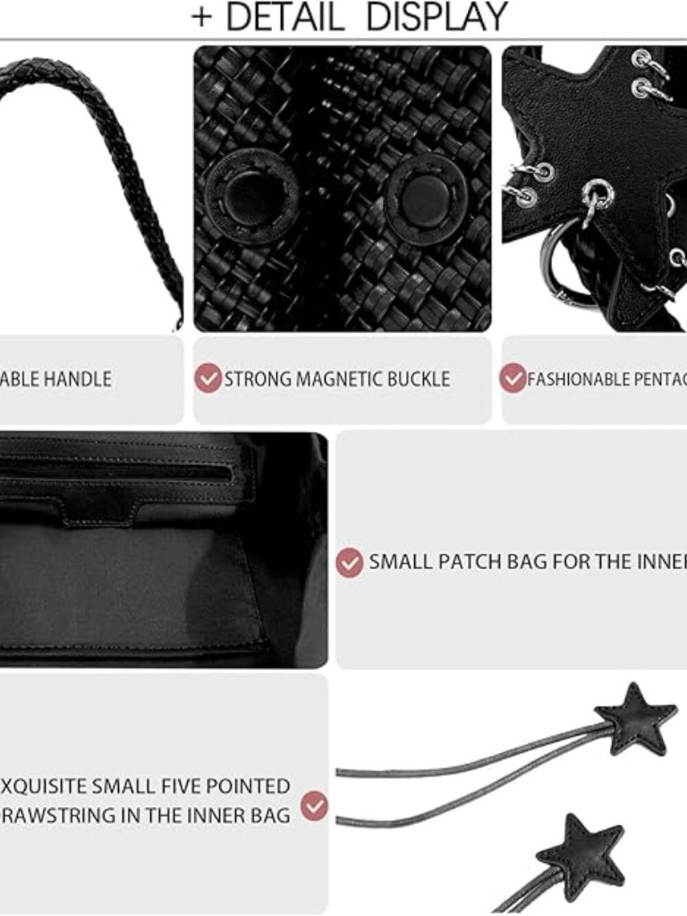 Woven Tote Bag Shoulder Handbags Black Hobo Handwoven Satchel Top Handle - Picture 4 of 6